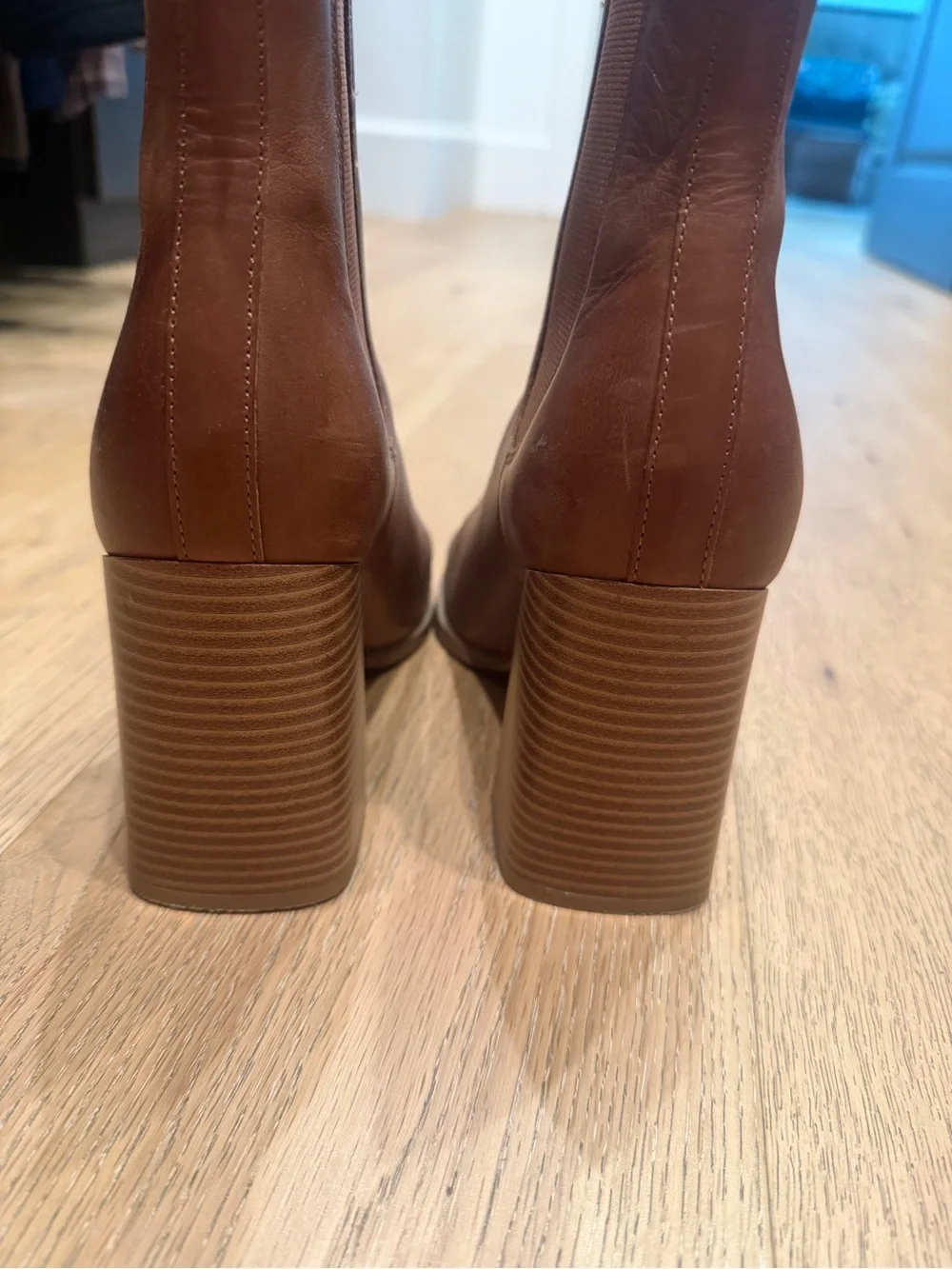 Nine West Brown Leather Block Heel Booties